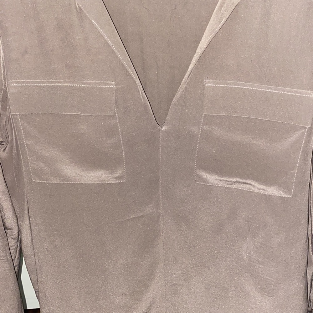 Joie Marlo Silk Split V-neck Pocket Blouse Long Sleeve Gray SZ S - Picture 5 of 7